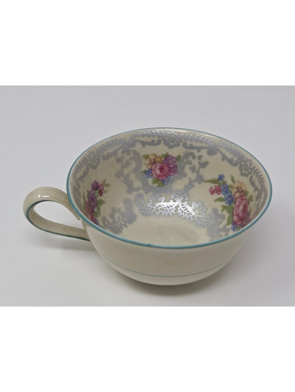 Henrich Bavaria Fragonard Floral Tea Cup Porcelain Ivory Blue Trim